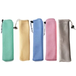 26cm Straw Bag Portable Travel Mesh Bag Straw Pouch Straw Carrying Case for Straw Cutlery Fork Spoon Tableware Sets Wholesale